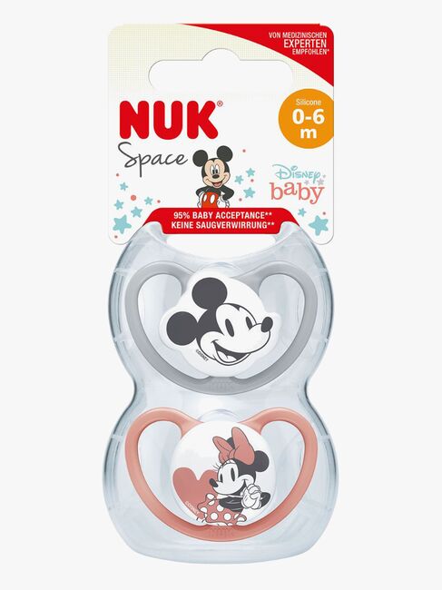 NUK Space Mikki Hiiri Tutti 2-pack Silikoni Koko 1, Red/Grey