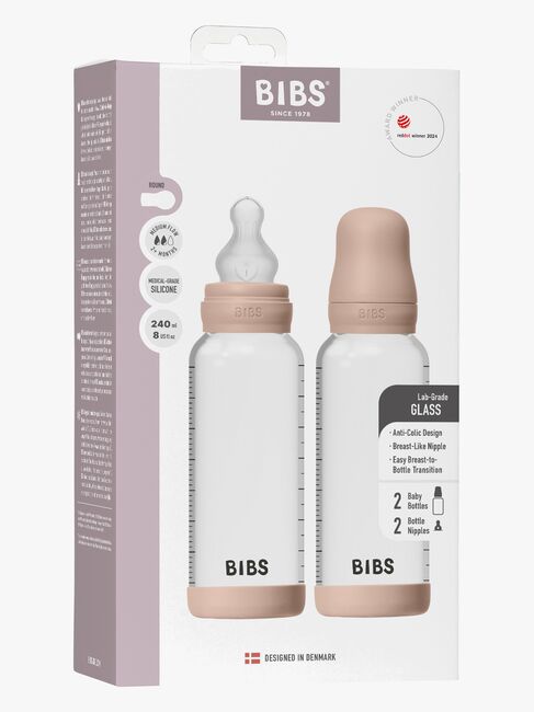 BIBS Medium Flow Lasi Tuttipullo Silikoni 2-pack 240 ml, Blush