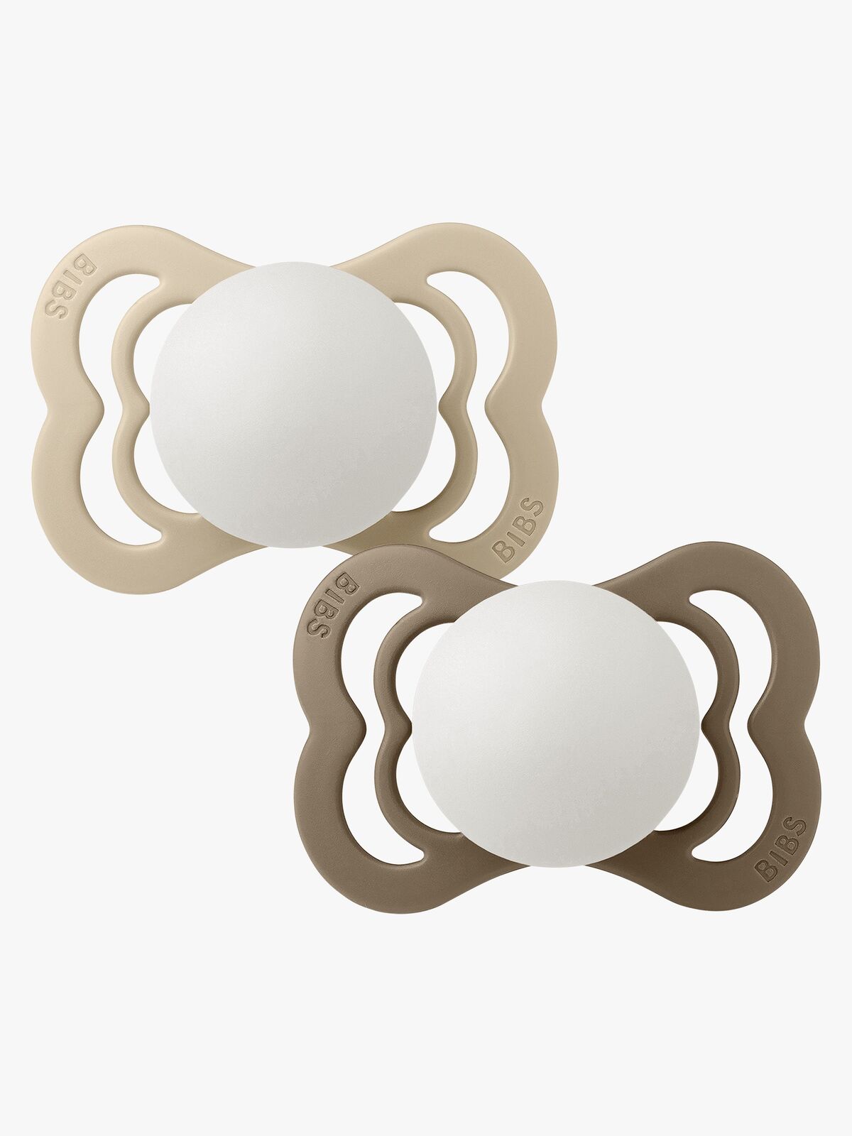 BIBS Supreme Tutti 2-pack Silikoni Koko 1 Symmetrinen, Vanilla Glow/Dark Oak Glow