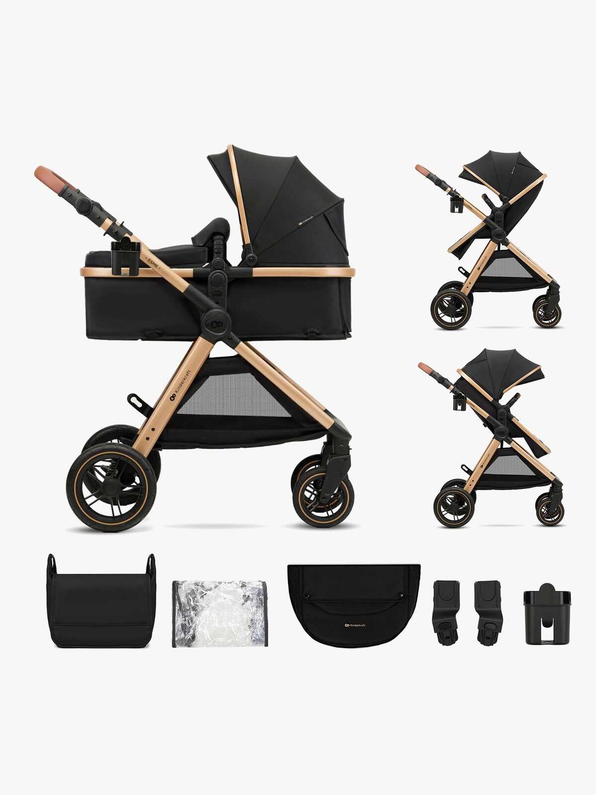 Kinderkraft ESME 2-in-1 Yhdistelmävaunut, Pure Black