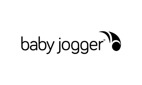 Logo, jossa musta teksti 'baby jogger' ja tyylitelty symboli oikealla.