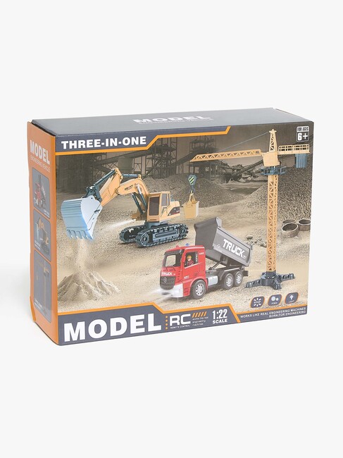 Alex's Garage Lelusetti + Kauko-ohjattava Kaivinkone, Kuorma-auto & Manuaalinen Nosturi 42 cm