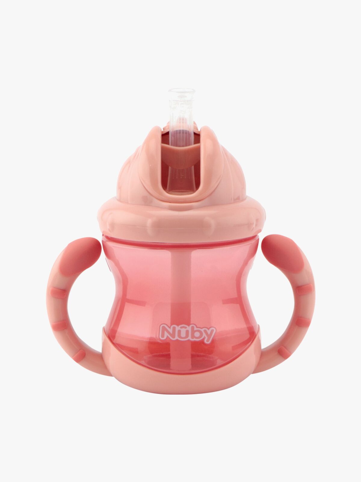 Nuby Twin Handle Flip It Muki 240 ml +12 kk, Vaaleanpunainen