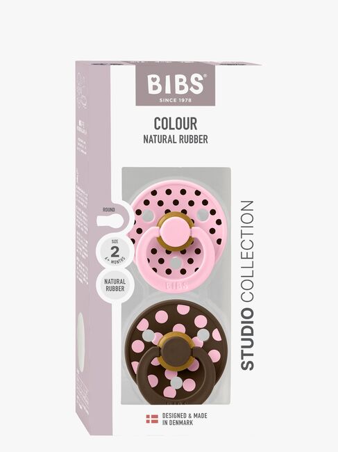 BIBS Studio Colour Polka Tutti 2-pack Lateksi Koko 2, Baby Pink/Mocha