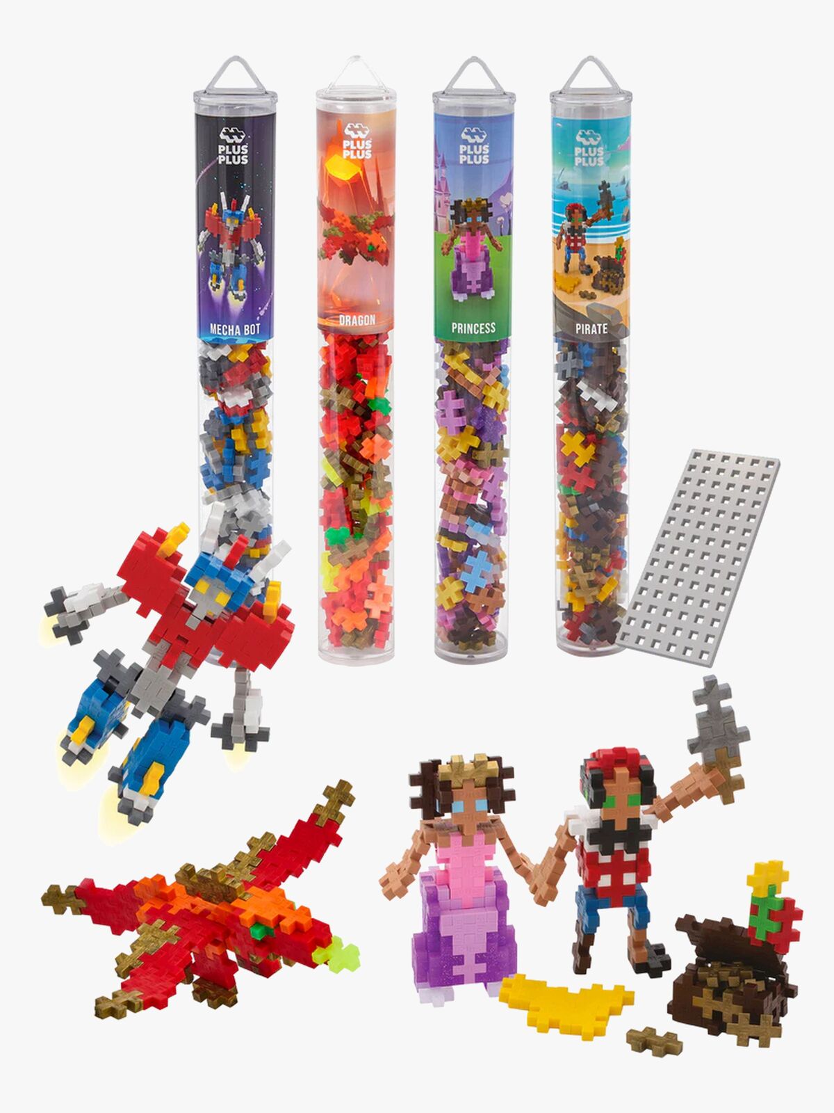 Plus-Plus Rakennussarja + Pohjalevy & Tuubi Siistit Hahmot 4x100 Osaa