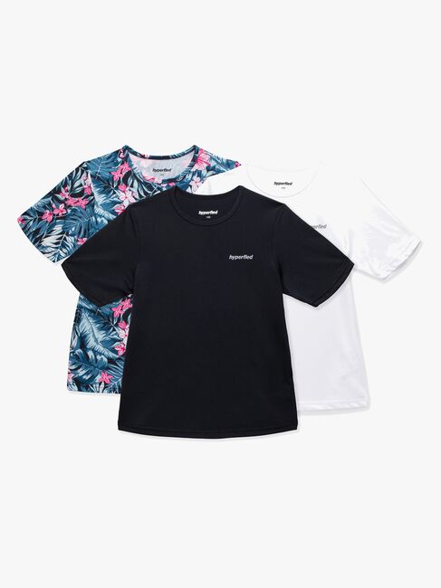 Hyperfied Wave T-Paidat 3-pack, Black/White/Tropical Flower