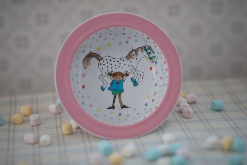 Peppi Pitkätossu Syntymäpäivä Lautanen + Imukuppi, Vaaleanpunainen