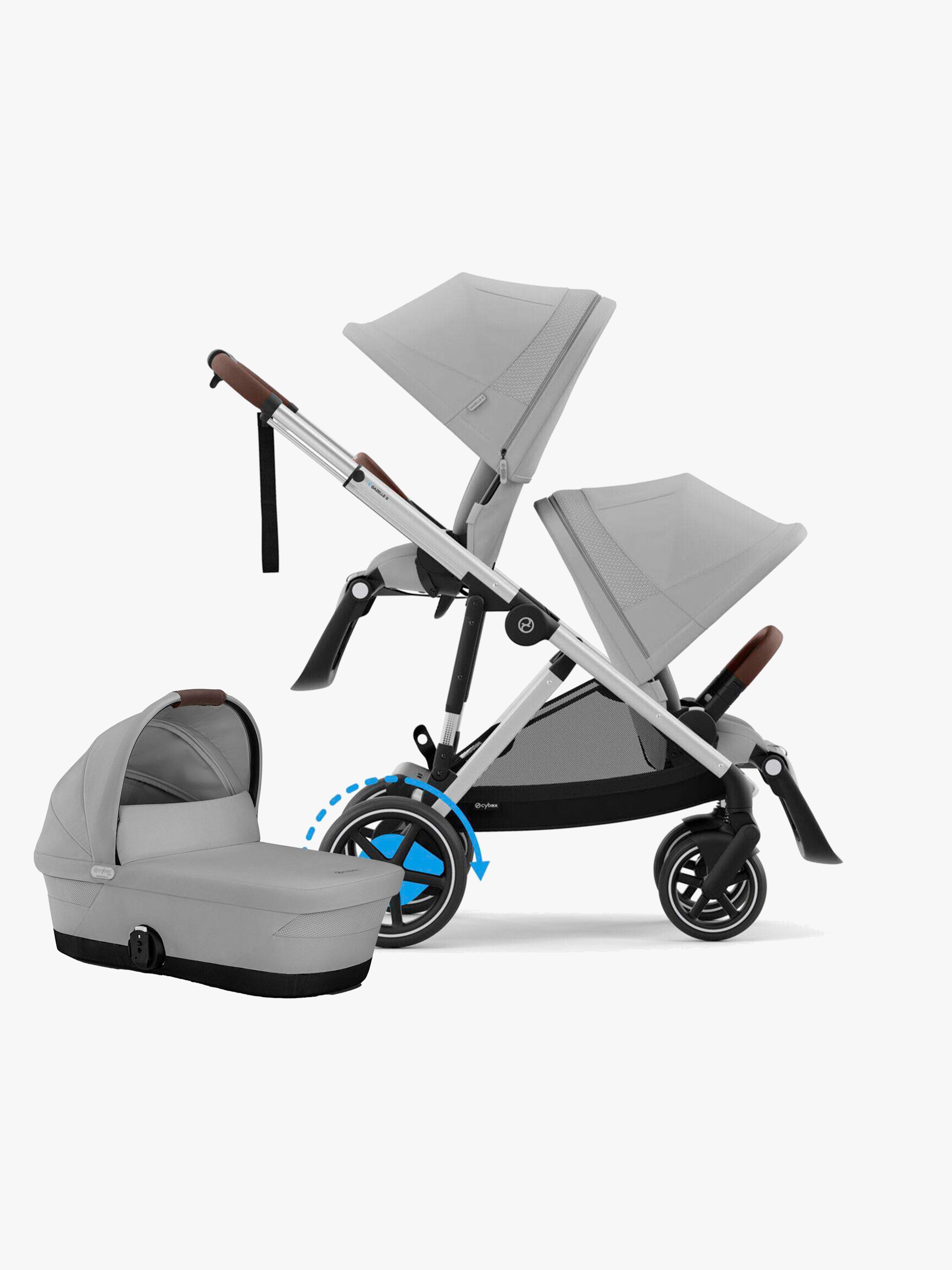 Cybex e-Gazelle S Sisarusrattaat + Vaunukoppa, Stone Grey/Silver