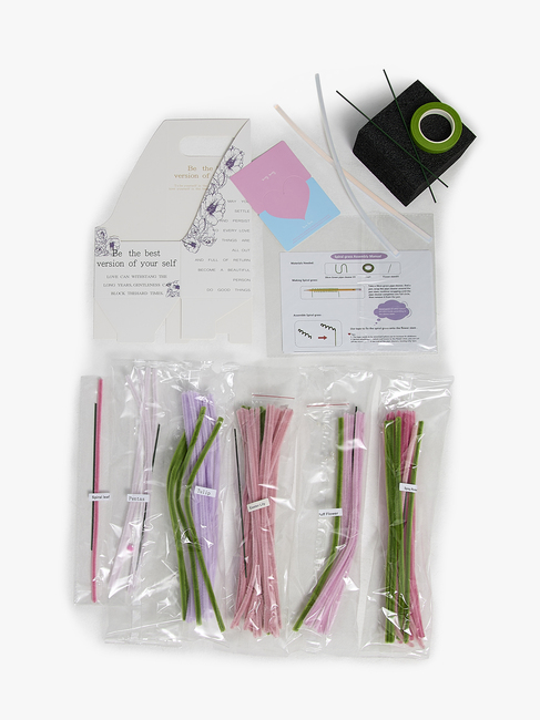 Fippla DIY-setti Kukkakimppu + Piipunrassit 18 Osaa, Vaaleanpunainen