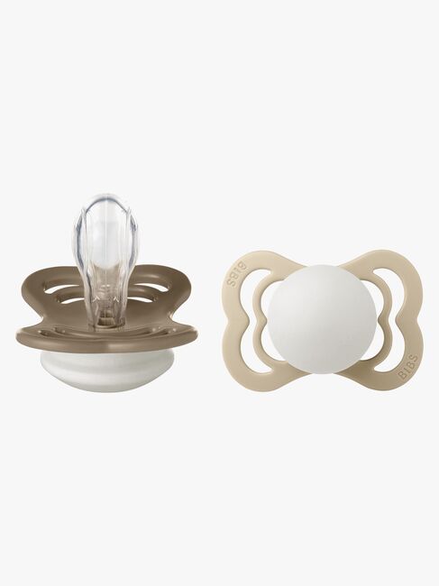 BIBS Supreme Tutti 2-pack Silikoni Koko 1 Symmetrinen, Vanilla Glow/Dark Oak Glow