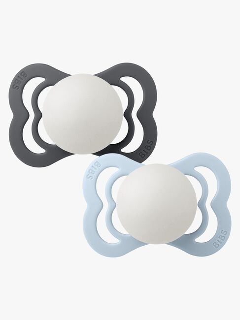BIBS Supreme Tutti 2-pack Silikoni Koko 1 Symmetrinen, Iron Glow/Baby Blue Glow