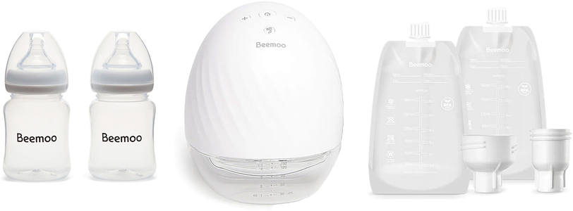 Beemoo Care Wearable Sähkökäyttöinen Rintapumppu Single + Rintamaitopussit & Äidinmaitopullot 180 ml 2-pack