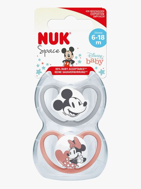 NUK Space Mikki Hiiri Tutti 2-pack Silikoni Koko 2, Red/Grey