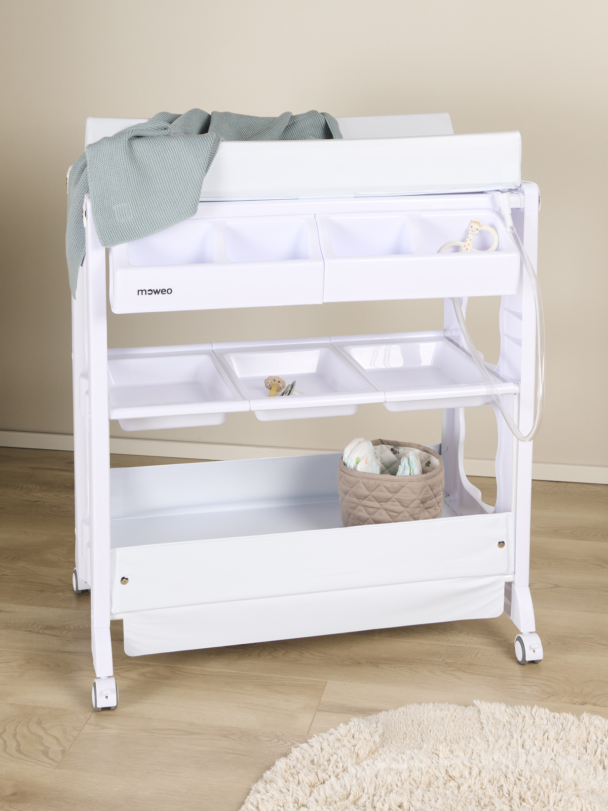 Moweo Hoitopöytä + Kylpyamme, Valkoinen