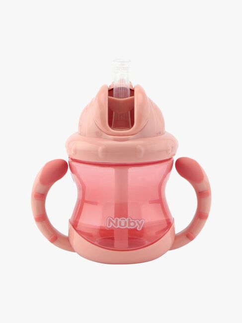 Nuby Twin Handle Flip It Muki 240 ml +12 kk, Vaaleanpunainen