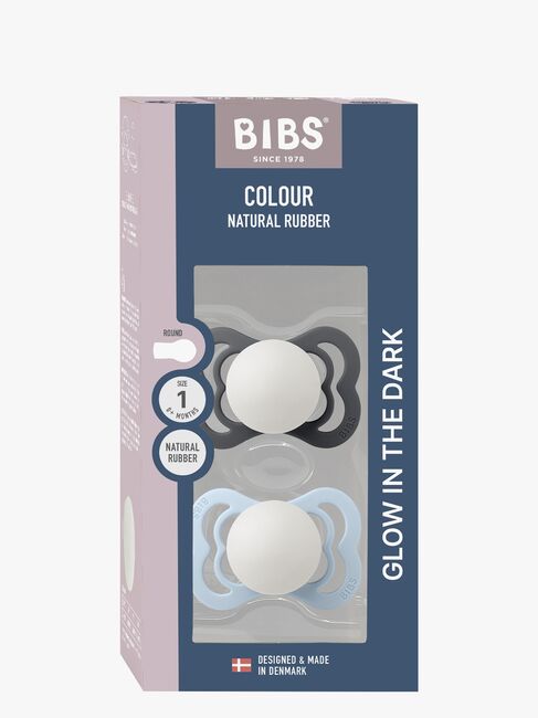 BIBS Supreme Tutti 2-pack Silikoni Koko 1 Symmetrinen, Iron Glow/Baby Blue Glow