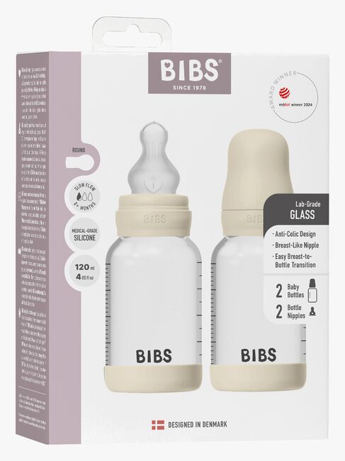 BIBS Slow Flow Lasi Tuttipullo Silikoni 2-pack 120 ml, Ivory