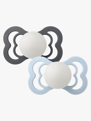 BIBS Supreme Tutti 2-pack Silikoni Koko 2 Symmetrinen, Iron Glow/Baby Blue Glow