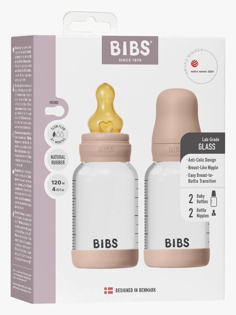 BIBS Slow Flow Lasi Tuttipullo Lateksi 2-pack 120 ml, Blush
