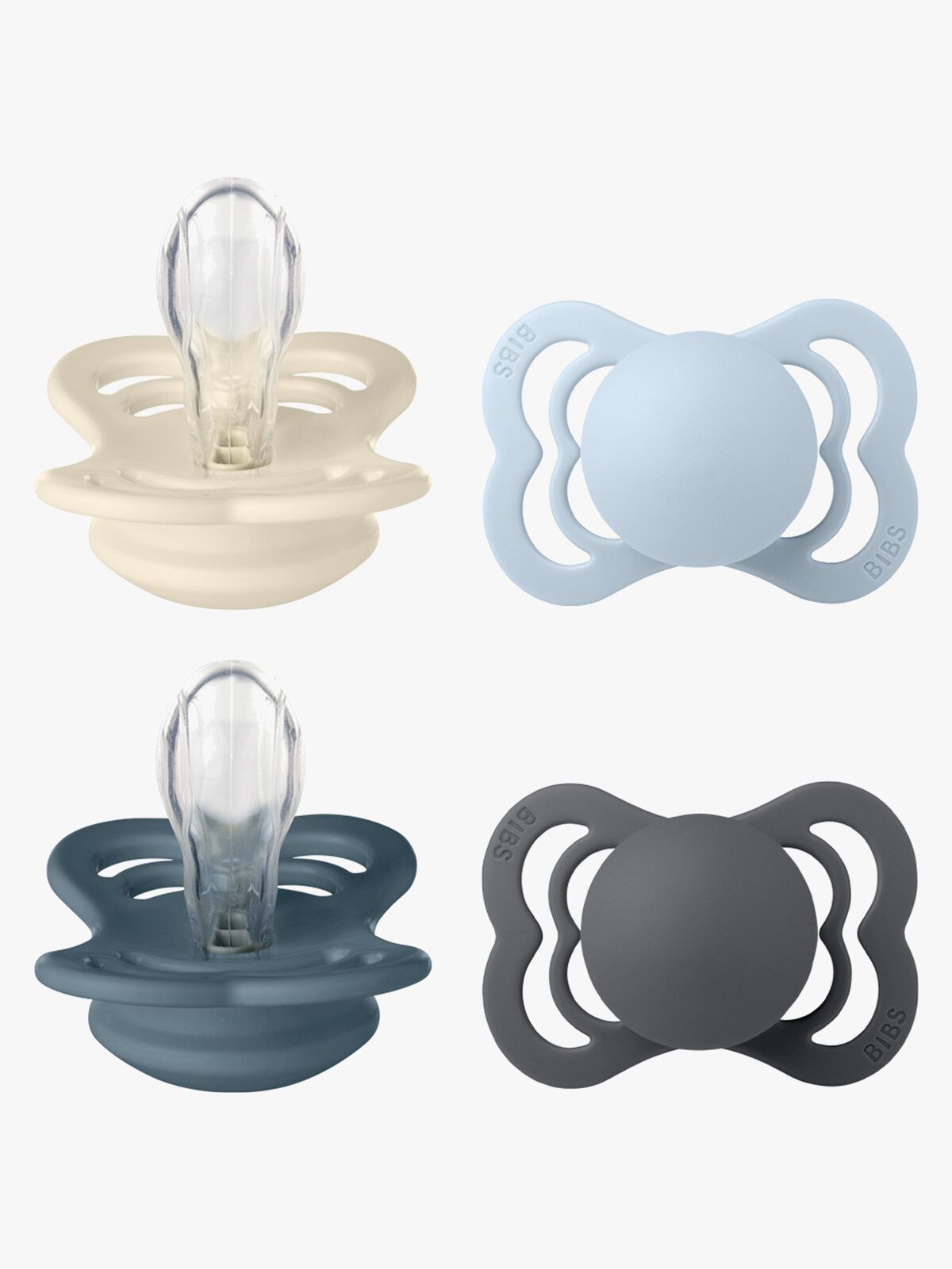 BIBS Supreme Tutti 4-pack Silikoni Koko 1, Ivory/Baby Blue/Petrol/Iron