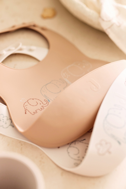 Jollein Ruokalappu Silikoni 2-pack, Elephant Tales