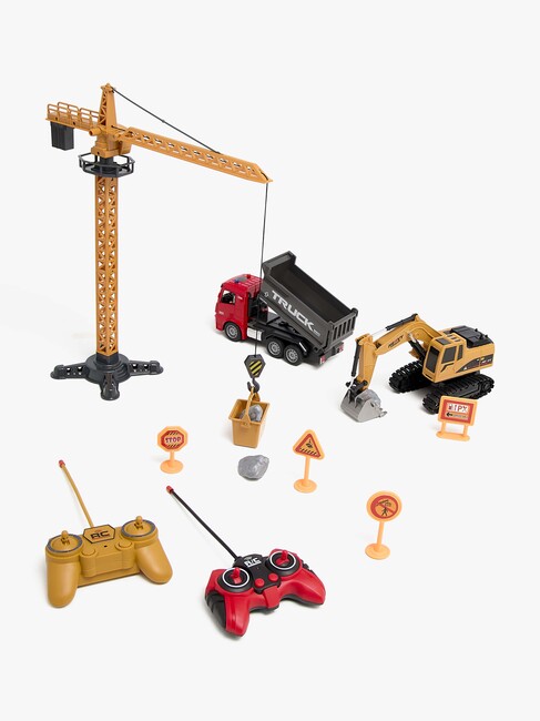 Alex's Garage Lelusetti + Kauko-ohjattava Kaivinkone, Kuorma-auto & Manuaalinen Nosturi 42 cm
