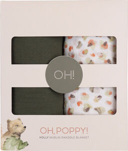 Oh, Poppy! Holly Musliini Viltti 2-Pack, Fresh Vanilla/ Forest Green
