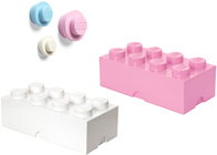 LEGO Säilytyslaatikko ja Seinäkoukku 3-pack Valkoinen/Vaaleanpunainen/Sininen